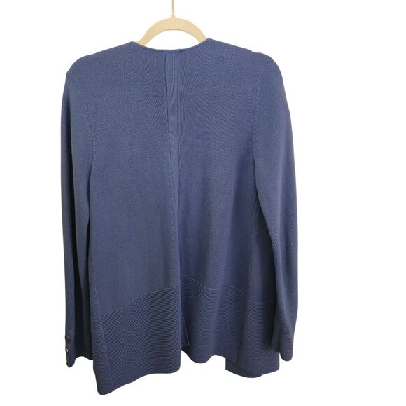 Talbots NWOT Blue Cotton Blend Ribbed Detail Open Front Sweater Jacket Size M - Picture 2 of 7